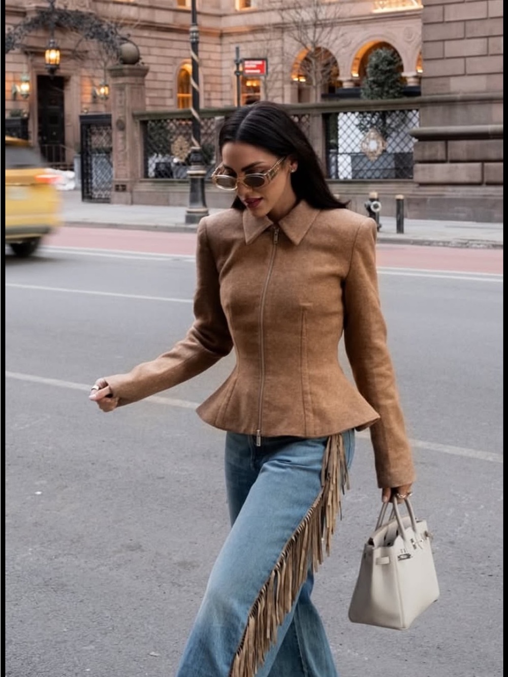 MOTHER Blue Denim Flare Jeans with Tan Fringe - Picture 9 of 10